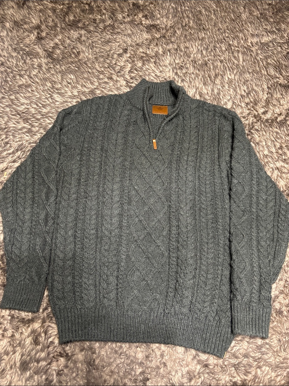 Canadiana Men’s Grey Cable Knit Quarter-Zip Wool Blend Sweater XL